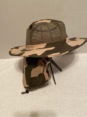 Source Unknown Tan and Olive Camo Mesh Boonie Hat with Neck Flap